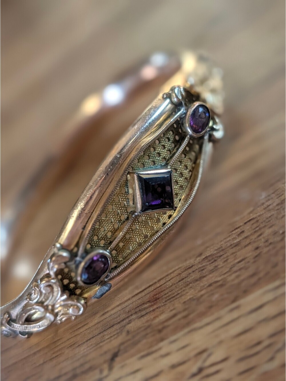 Vintage Bates & B Gold Tone Bracelet with Purple Gemstones